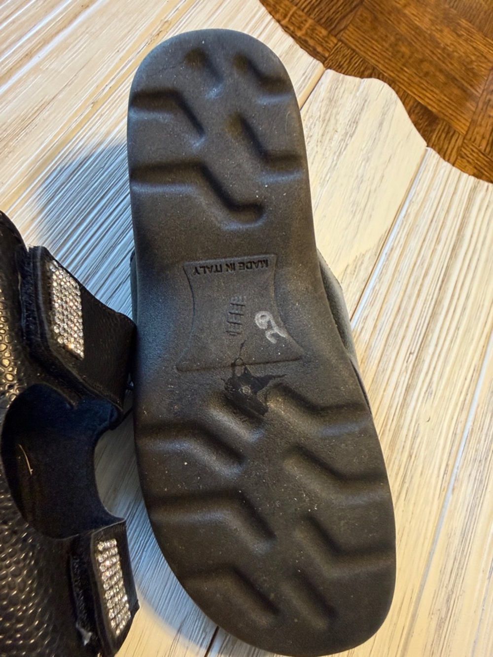 Italian Shoemakers Black Slide Sandals with Rhinestone Accents - Picture 4 of 4